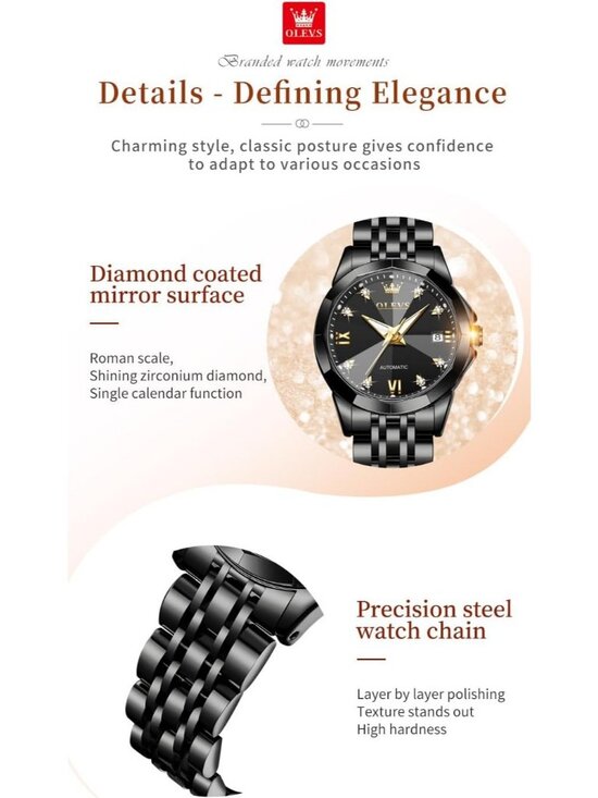Women\'s Black Mechanical Automatic Luxury Ceramic Strap Self Winding Wristwatch main image 4
